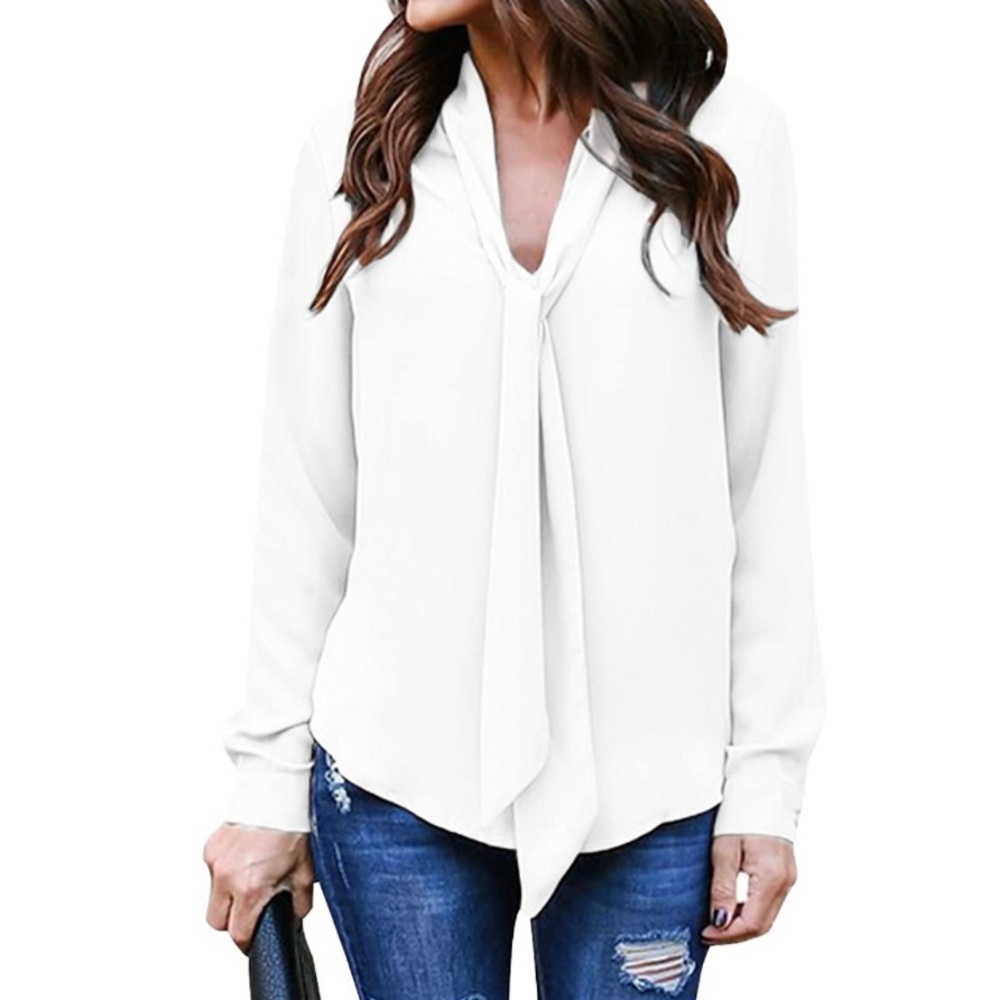Women’s White Tie-Neck Blouse